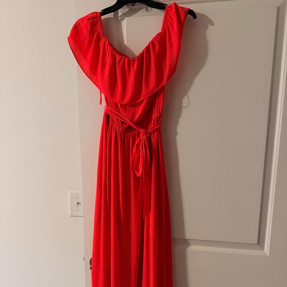 Express Off the Shoulder with Waist Belt Maxi Dress